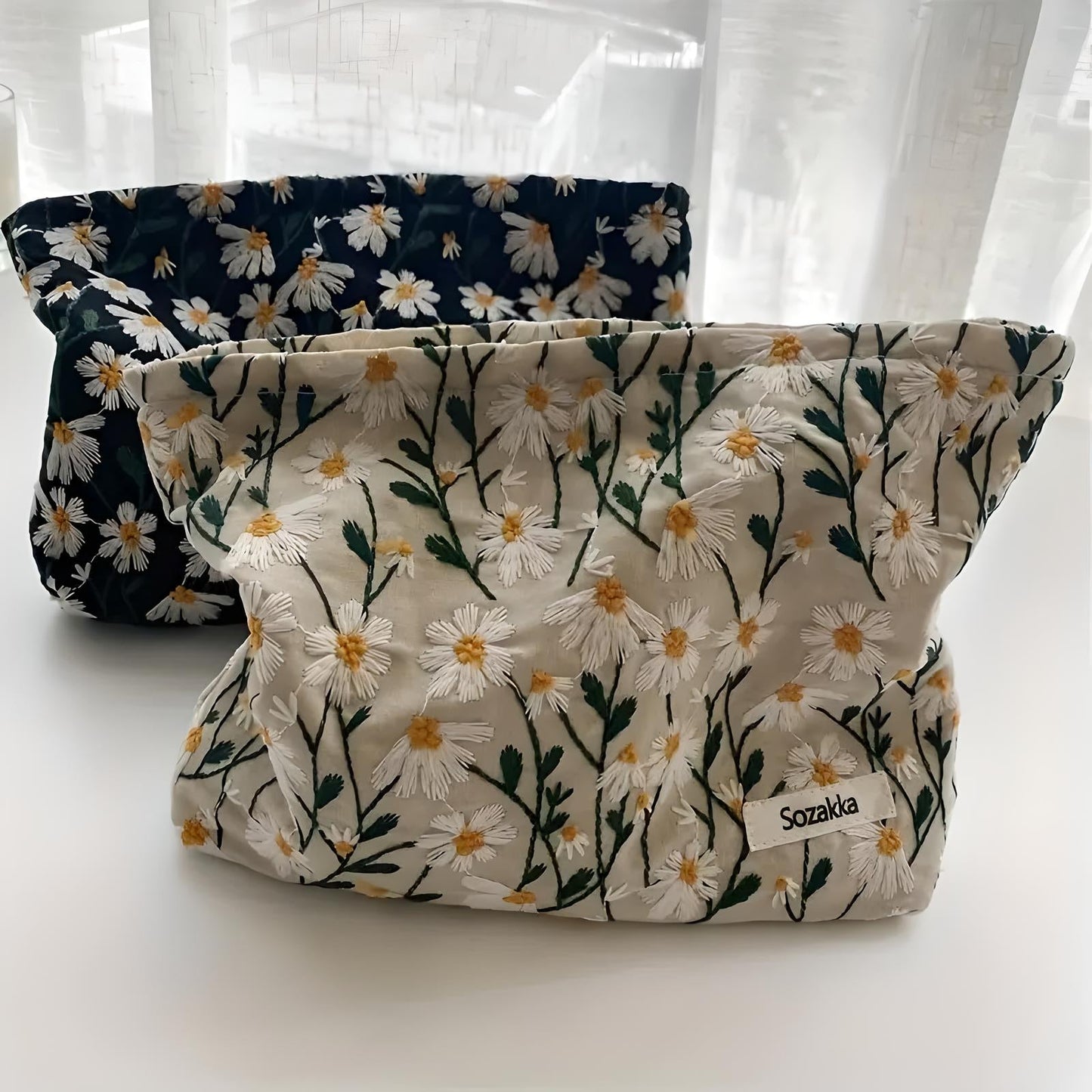 Angela | Flower Embroidered Makeup Bag