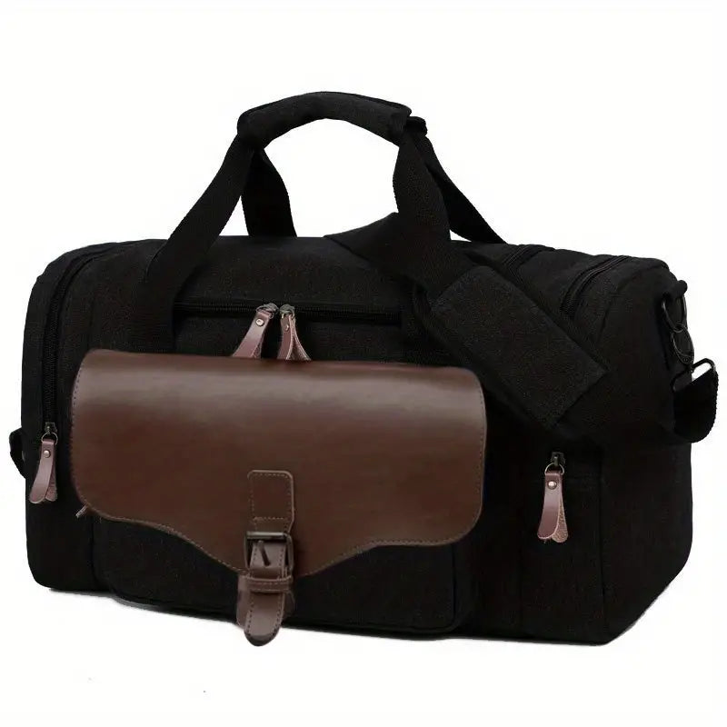 Multi-Compartment Leather Accent Duffle Bag