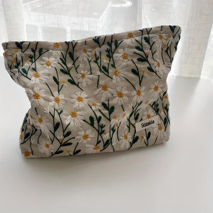 Angela | Flower Embroidered Makeup Bag