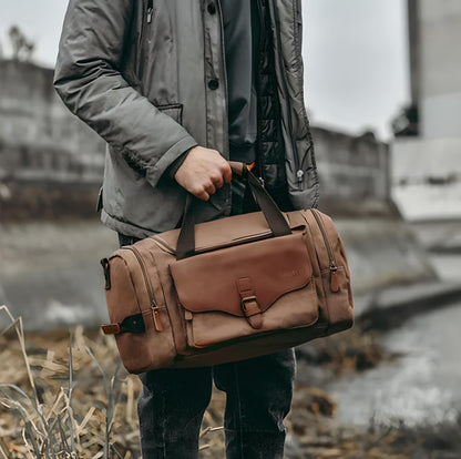 Multi-Compartment Leather Accent Duffle Bag